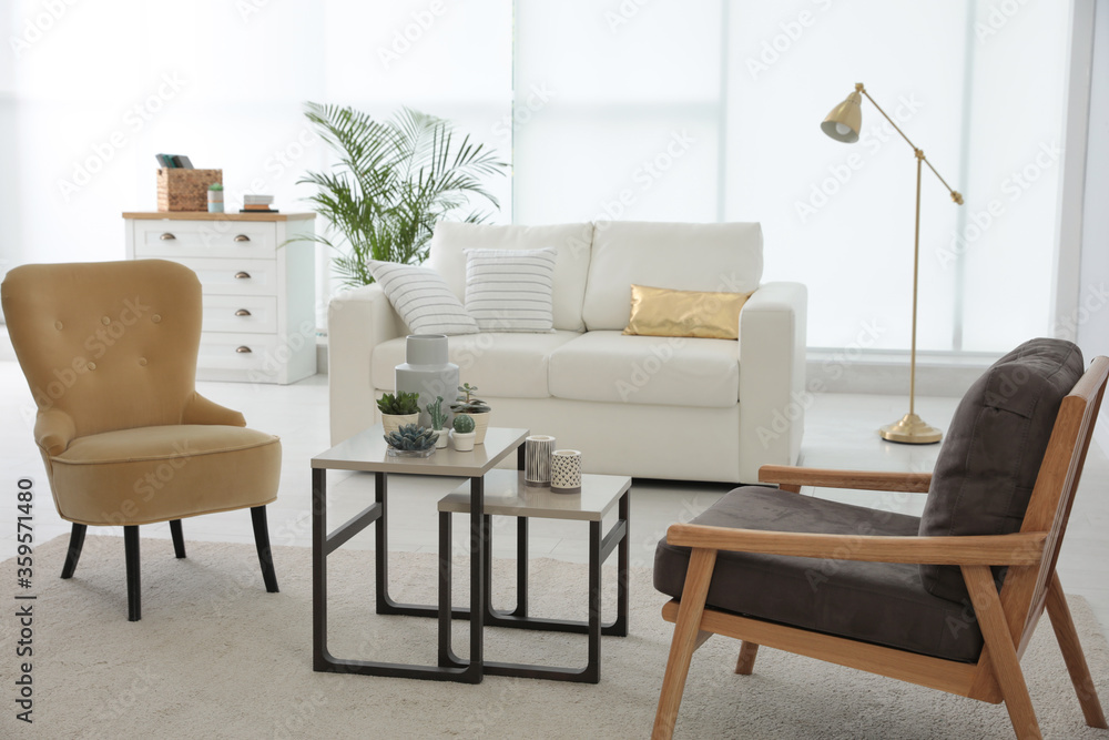 Fototapeta premium Living room interior with stylish furniture. Idea for design