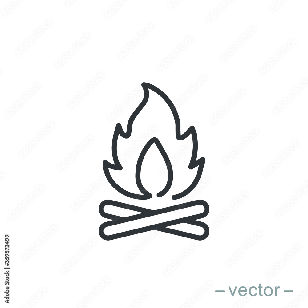 Bonfire icon, campfire, thin line symbol on white background - editable stroke vector illustration eps 10 Bonfire icon, campfire, thin line symbol on white background - editable stroke vector illustration eps 10