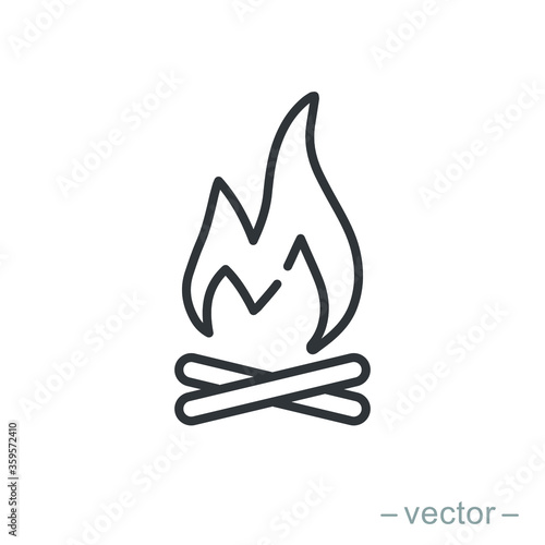Bonfire icon, campfire, thin line symbol on white background - editable stroke vector illustration eps 10