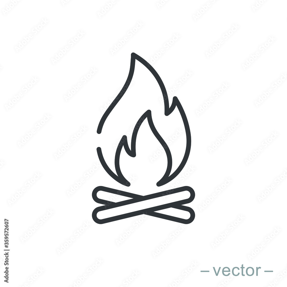 Bonfire icon, campfire, thin line symbol on white background - editable stroke vector illustration eps 10 Bonfire icon, campfire, thin line symbol on white background - editable stroke vector illustration eps 10