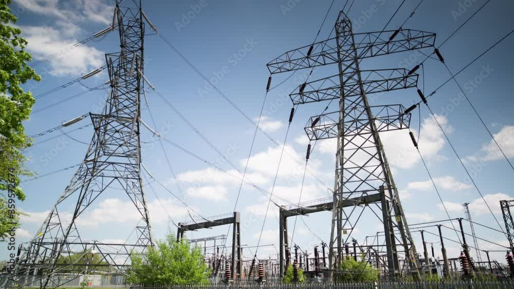 Timelapse footage of electricity pylons