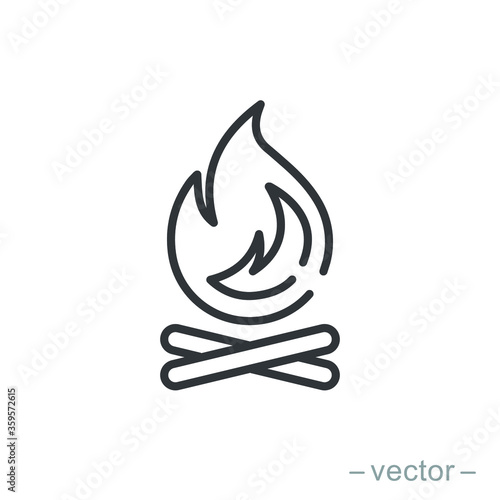 Bonfire icon, campfire, thin line symbol on white background - editable stroke vector illustration eps 10