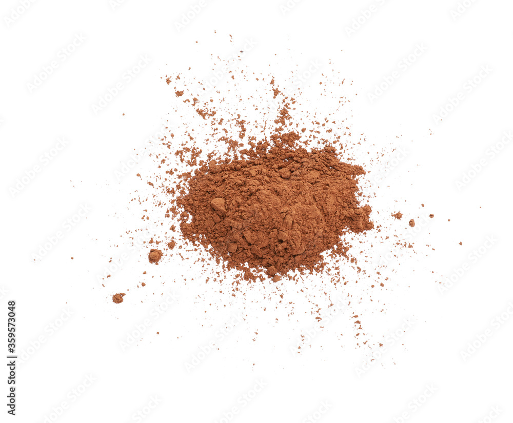 Pile of brown cocoa powder on white background Pile of brown cocoa powder on white background