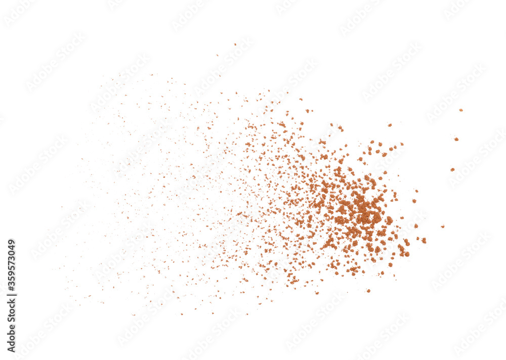 Brown cocoa powder on white background, top view Brown cocoa powder on white background, top view