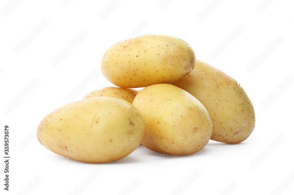 Fresh raw organic potatoes isolated on white Fresh raw organic potatoes isolated on white