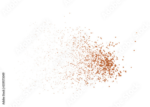 Brown cocoa powder on white background, top view