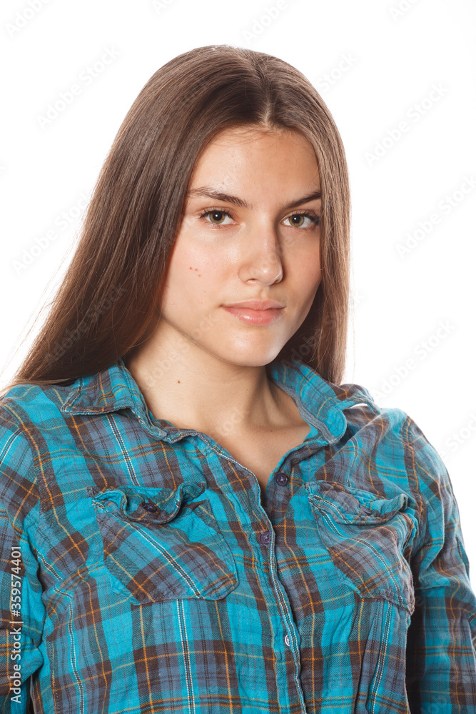 young pretty woman posing on white background isolated emotional hipster student thinking smiling young pretty woman posing on white background isolated emotional hipster student thinking smiling