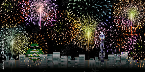 花火　大阪　夏　背景