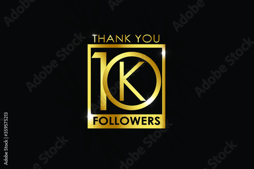 10K,10.000 Followers thank you logotype with golden Square and Spark light white color isolated on black background for social media, internet, website - Vector
