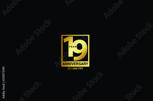 19 years anniversary celebration logotype. anniversary logo with golden and Spark light white color isolated on black background, vector design for celebration, invitation and greeting card-Vector