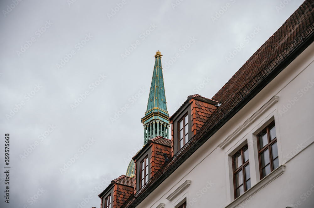 Bratislava church tower with a crown on the tip.