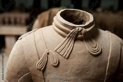 Shoulder and neck detail of terracotta warrior.  photo