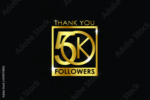 50K,50.000 Followers thank you logotype with golden Square and Spark light white color isolated on black background for social media, internet, website - Vector