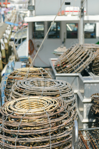 Baskets on a boat at Hobart warterfront