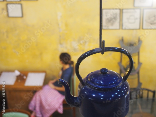 Photography Photo of the blue kettle from the second floor of the cafe, South India, Kochi (