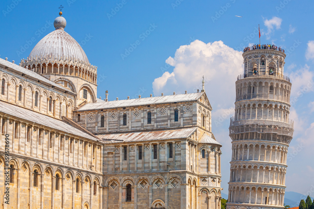 Fototapeta premium The Leaning Tower, Pisa city downtown skyline cityscape in Italy