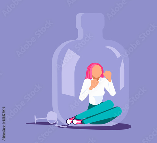 Alcoholic woman in a bottle