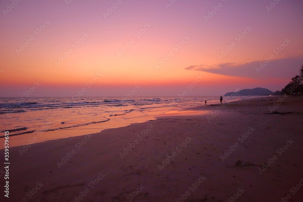 A beautiful sunset at the beach. At Chaolao Beach, Chanthaburi, Thailand. Travel summer holiday concept. sunset and holiday.