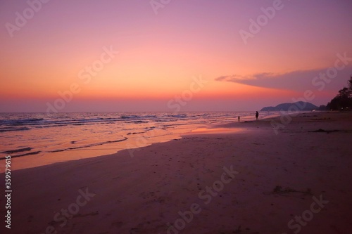 A beautiful sunset at the beach. At Chaolao Beach, Chanthaburi, Thailand. Travel summer holiday concept. sunset and holiday.