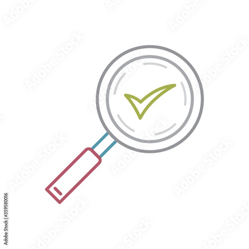 A magnifier with tick mark illustration.