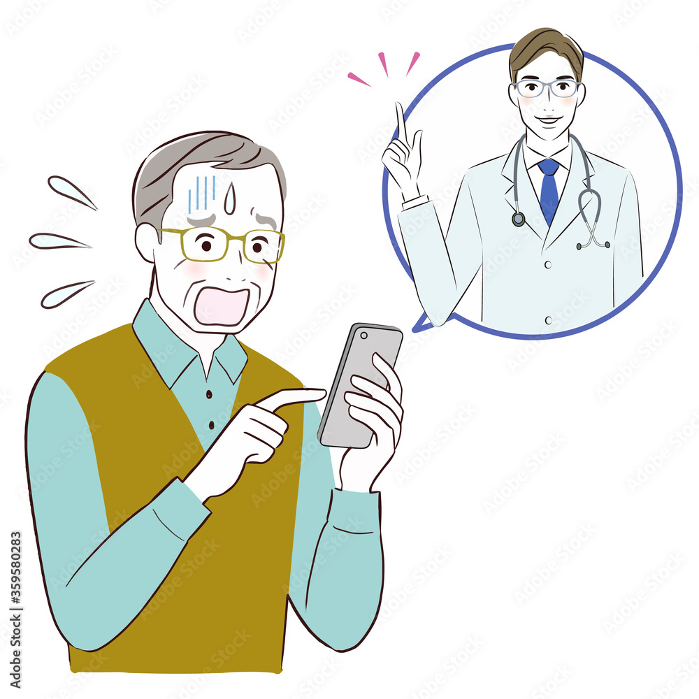 eldery man having online consultation with doctor on smartphone eldery man having online consultation with doctor on smartphone