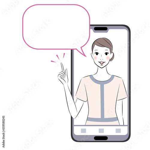 Female beautician explaining something  on the smartphone screen