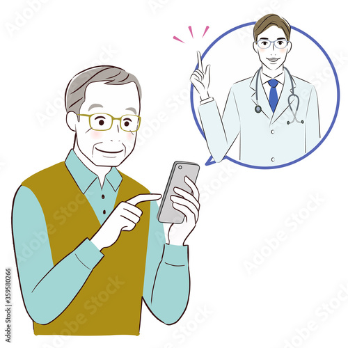 eldery man having online consultation with doctor on smartphone