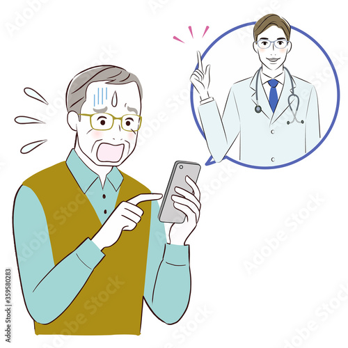 eldery man having online consultation with doctor on smartphone