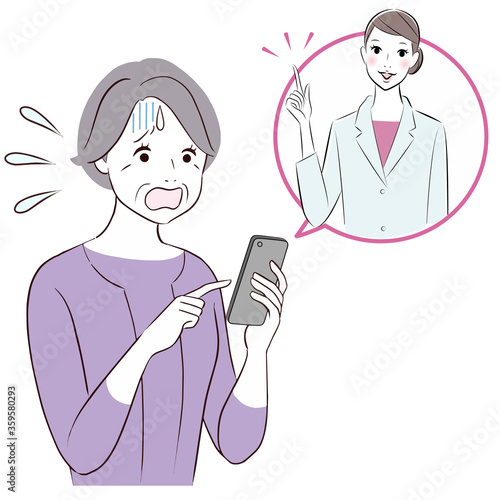 eldery woman having online consultation with woman doctor on smartphone