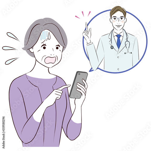 eldery woman having online consultation with woman doctor on smartphone