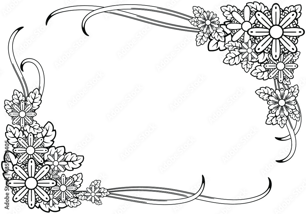 Vintage frame. Doodle of blossom. Nature vector floral border illustration.