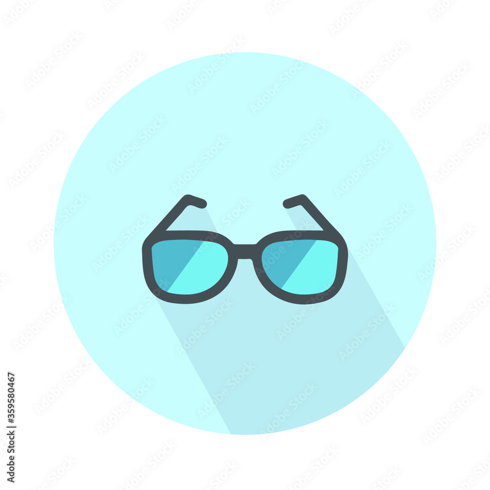 Sun glasses icon. Optical glass appliance for vision. Round circle flat icon with long shadow. Vector illustration design.