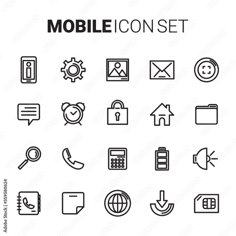 A mobile icon set illustration. A mobile icon set illustration.