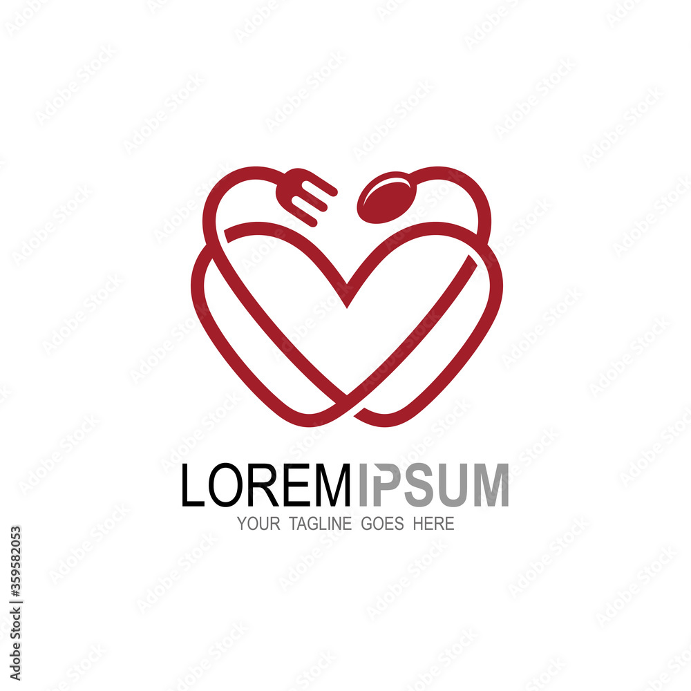 Love icons, Restaurant logo with line, Cutlery logo