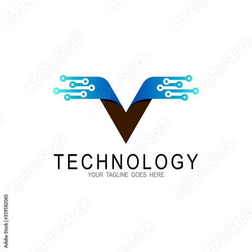 Letter v icon technology smart logo illustration, letter v and technology logo vector