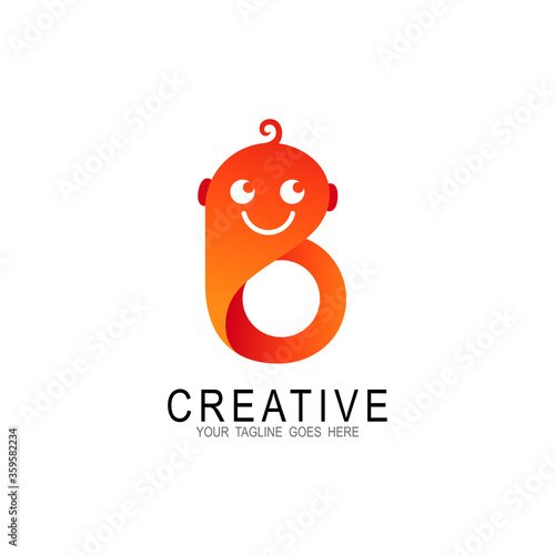 Letter b logo with baby icon template, Childcare design illustration, Cartoon logos