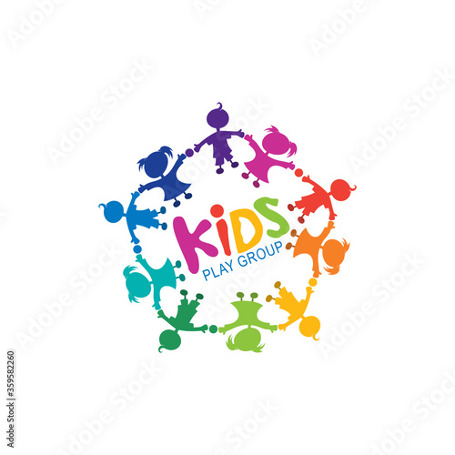 Kids logo with community design vector, Children icons and colorful logo, Playgroup