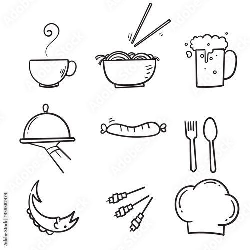 hand drawn Food and drinks icon. Restaurant line icons set. Vector illustration.doodle
