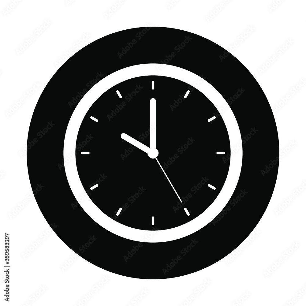 Clock icon in black and isolated circle vector illustration. Solid style. EPS 10. Clock icon in black and isolated circle vector illustration. Solid style. EPS 10.