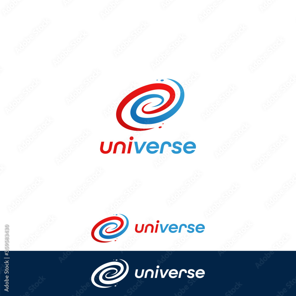 Universe galaxy pop color spiral logo icon symbol with fun blue red fushion color