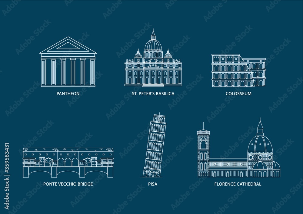 set of italy monuments