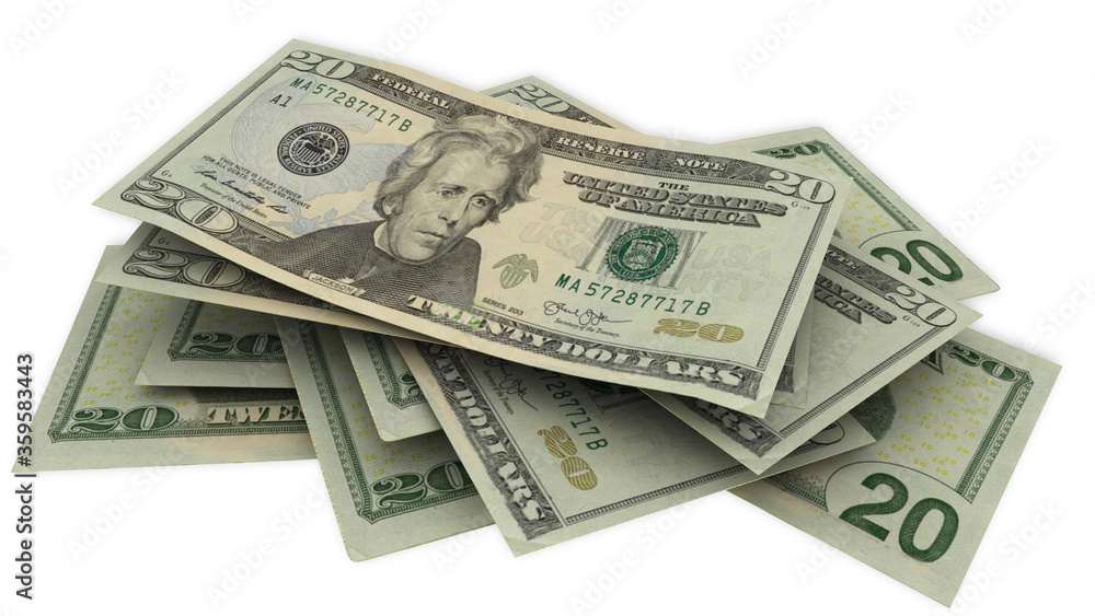 dollars 20 twenty pile isolated for background - 3d rendering dollars 20 twenty pile isolated for background - 3d rendering