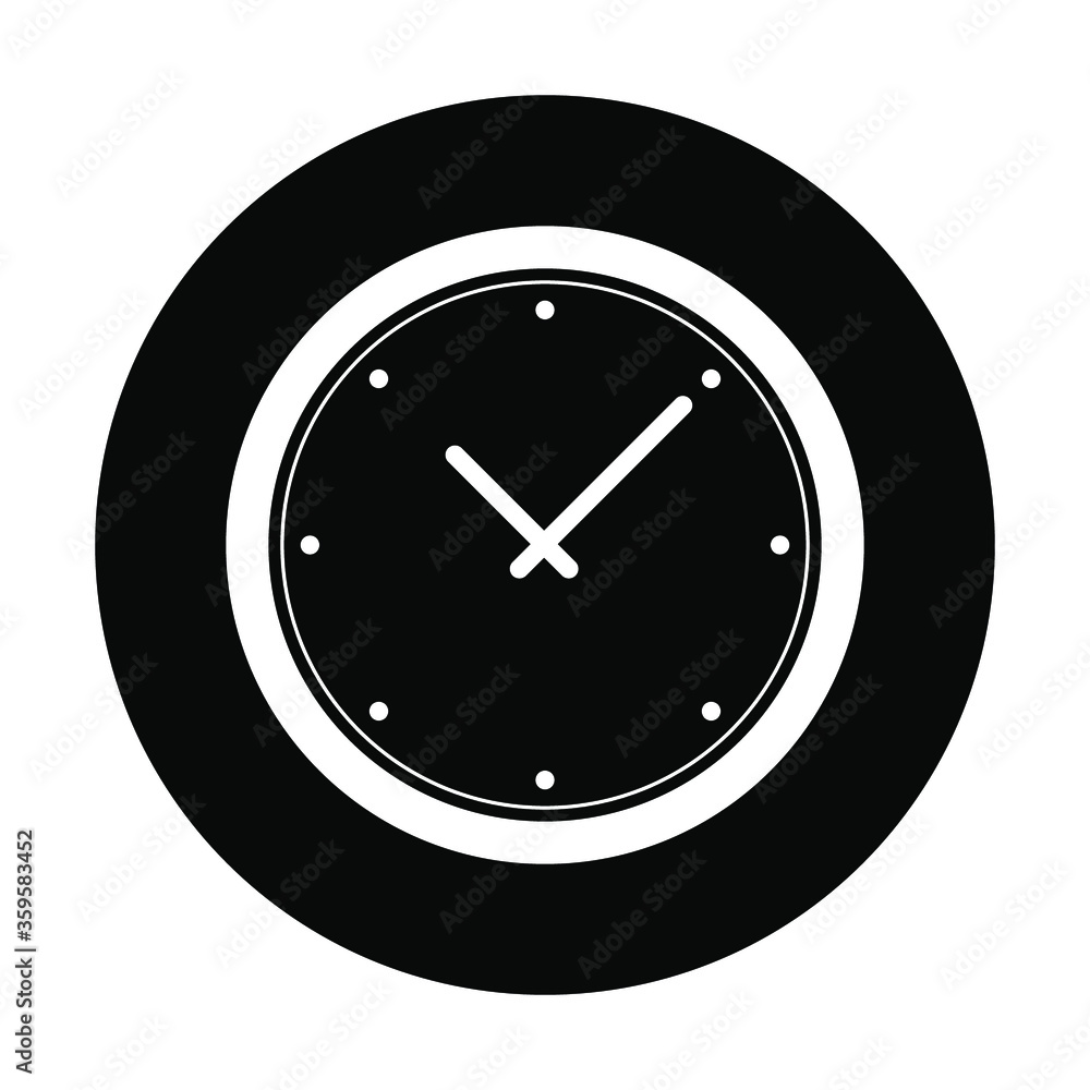 Clock icon in black and isolated circle vector illustration. Solid style. EPS 10. Clock icon in black and isolated circle vector illustration. Solid style. EPS 10.