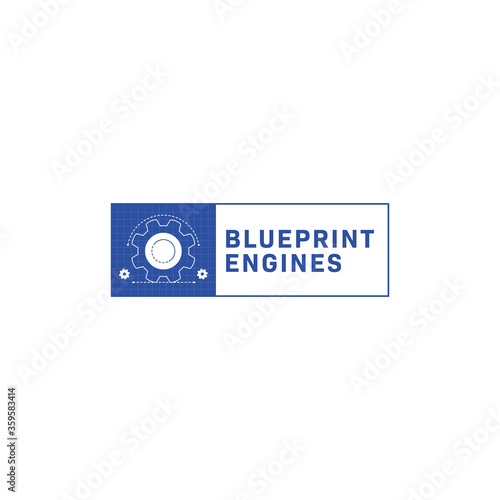 Blueprint gear engine engineer logo icon symbol with blueprint line grid style