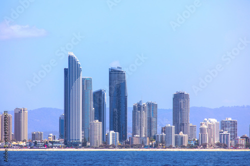 Gold Coast Surfers Paradise skyline, cityscape view from the ocean