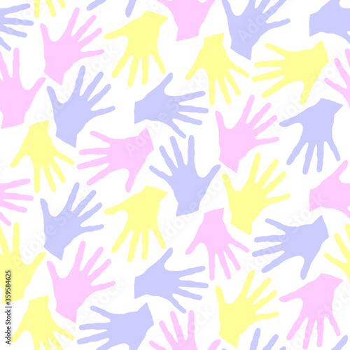 Seamless pattern with palm prints. Symbol of racial and national equality, friendship, happy childhood, world peace, unity of peoples and globalization