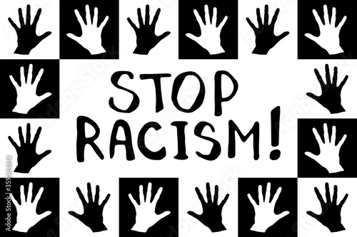Stop racism - vector lettering doodle handwritten on theme of antiracism  protesting against racial inequality and revolutionary design. For flyers  stickers  posters