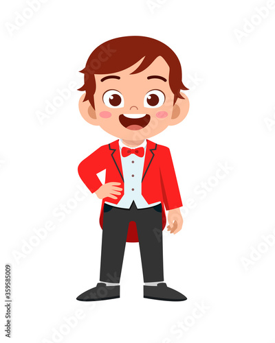 happy cute kid boy wear suit blazer tuxedo