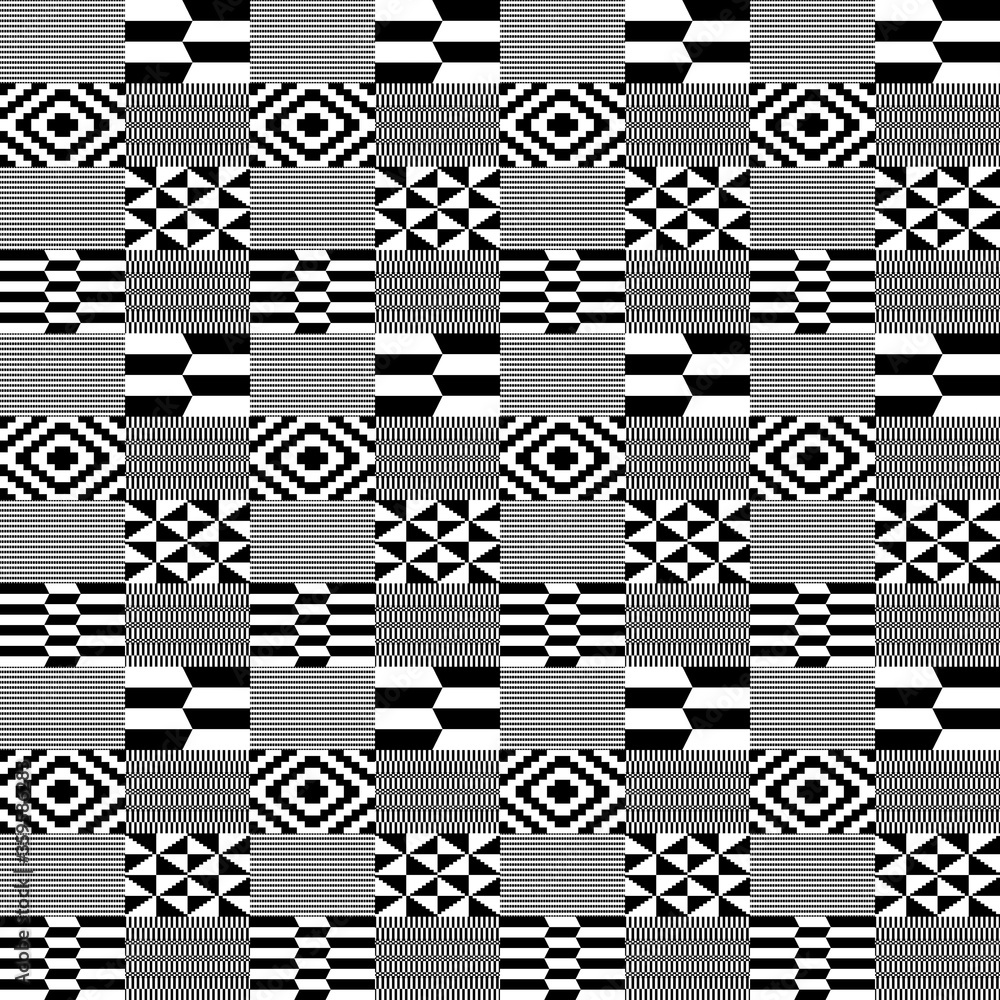 Black and White Kente Cloth Seamless Pattern - Beautiful Kente cloth repeating pattern design Black and White Kente Cloth Seamless Pattern - Beautiful Kente cloth repeating pattern design