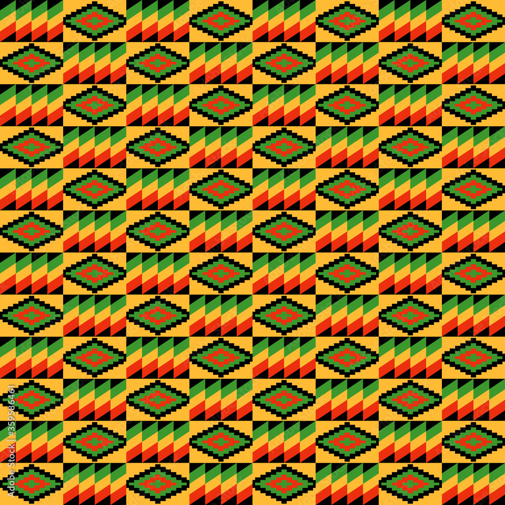 Kente Cloth Seamless Pattern - Colorful kente style fabric design for  Kwanzaa Stock Vector